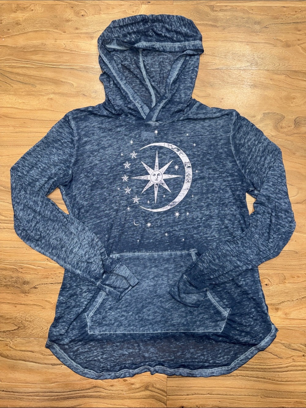 Modern Lux Soft Denim Blue Moon & Star Hooded Pullover